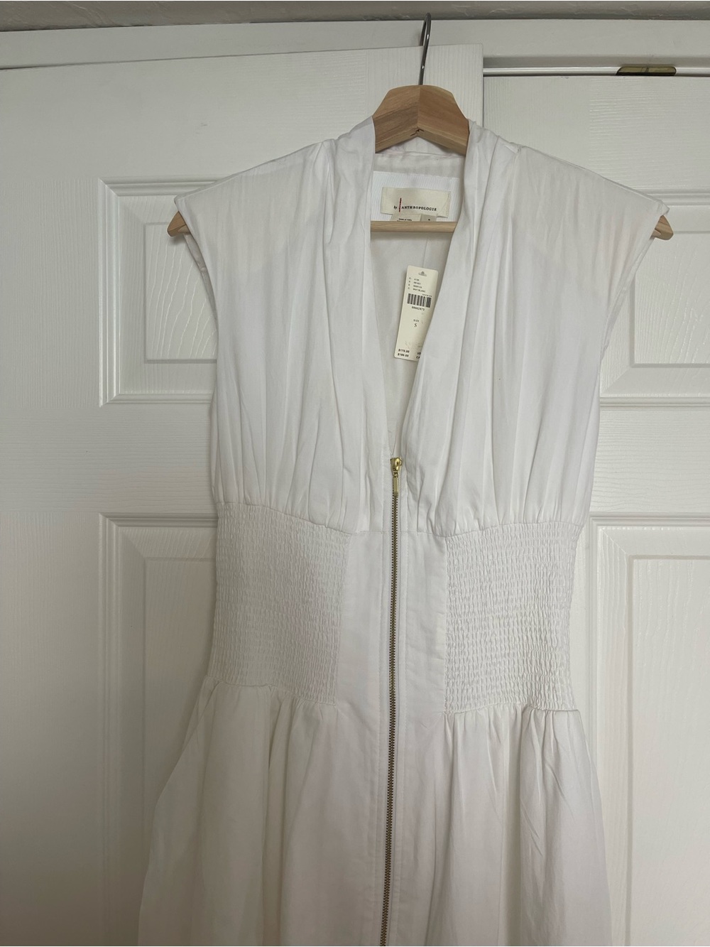 Anthropologie White Sleeveless Zip-Front Smocked-Waist Midi Dress - Picture 8 of 9